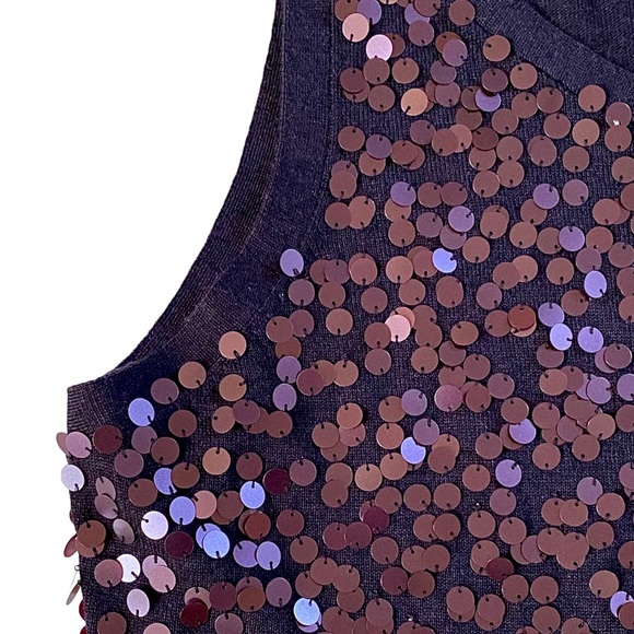 EILEEN FISHER 100% BLACK MERINO WOOL & PURPLE SEQUIN TOP SIZE LARGE - Picture 10 of 16
